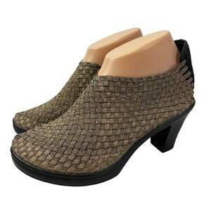 Corky's Hot Woven Stretch Womens 7 Metallic Bronze Gold Block Heel Bootie